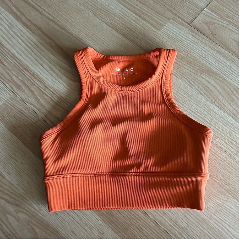 Wilo The Label Orange Ribbed Longline Active Sports Tank Small